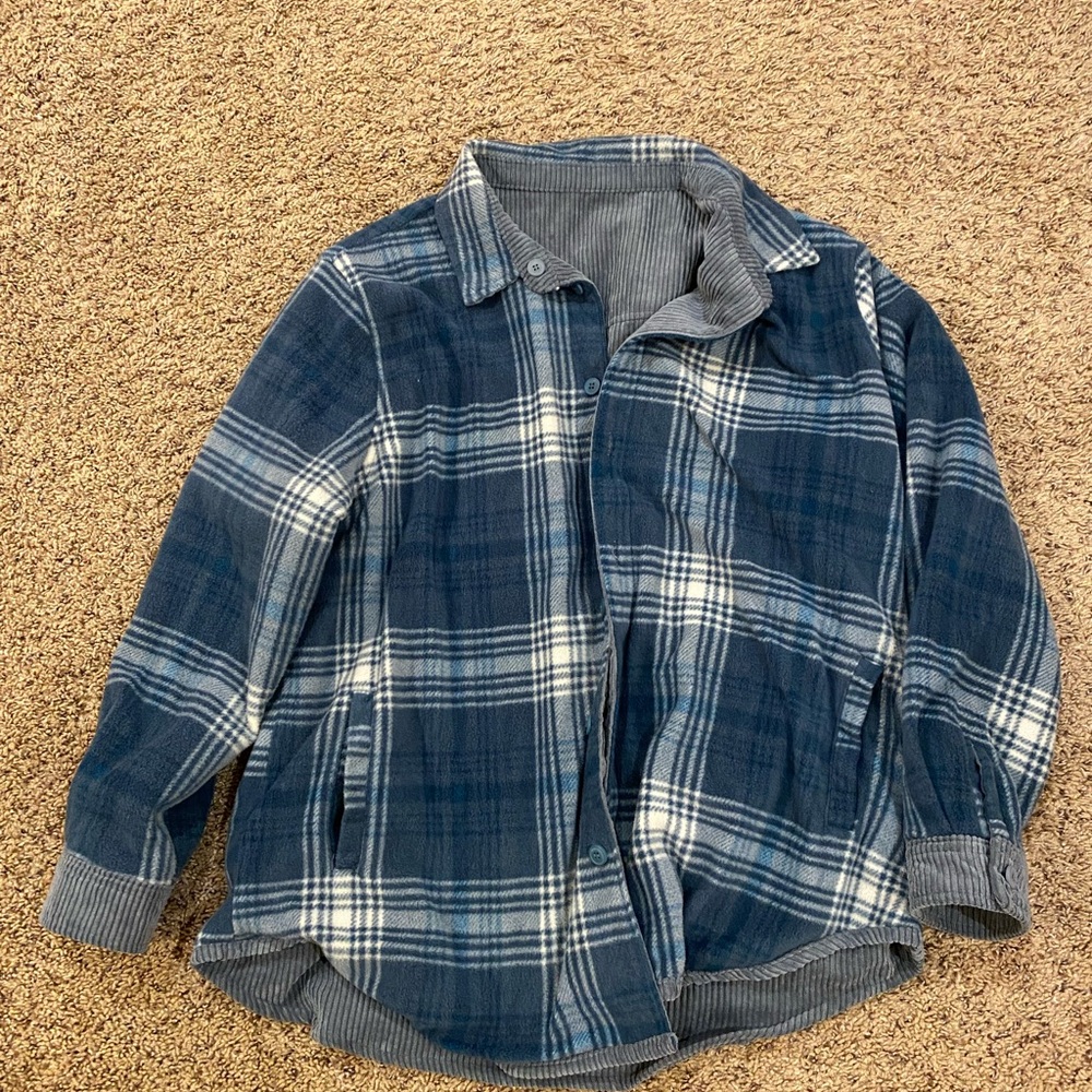 Blue Plaid Button-Up Jacket